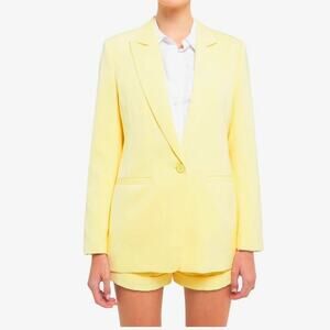 Endless Rose Women's Medium Lemon Yellow Long Sleeve Button Blazer